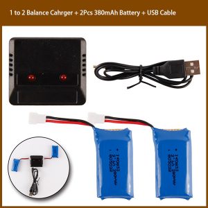 2pcs 37V 380mAh Battery and 2 in 1 Charger for Hubsan H107 series JXD 385 F180