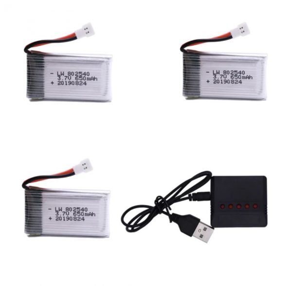 3pcs 37V 650mAh Battery with 5 in 1 Charger for Syma X5C X5C 1 X5 X5SC X5SW JJRC H9D M68 K60 HQ 905 CX30