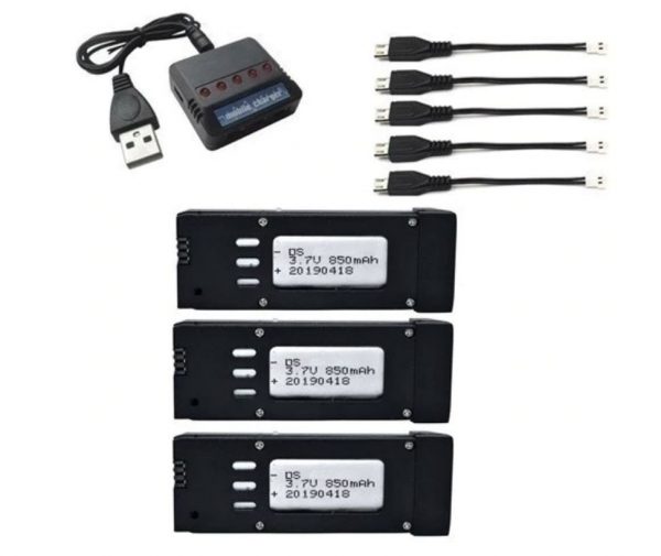 3pcs 37V 850mAh Battery with 5 in 1 Charger for Eachine E58 JY019 S168