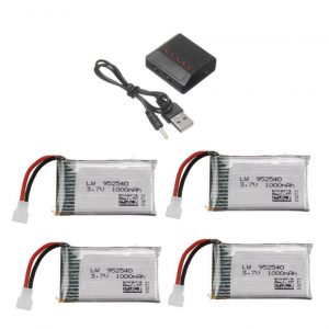 4pcs 37V 1000mAh Battery with 5 in 1 Charger for Syma X5 X5C X5SC X5SW TK M68 CX 30 K60 905 V931