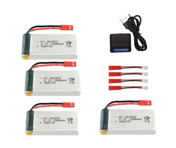 4pcs 37V 1200mah Battery with 5 in 1 Charger for JJRC H11C H11D