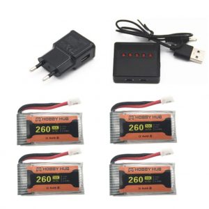 4pcs 37V 260mAh Battery with 5 in 1 Charger for Eachine E010 E011 E012 E013 Furibee F36