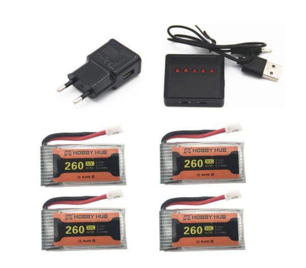 4pcs 37V 260mAh Battery with 5 in 1 Charger for Eachine E010 E011 E012 E013 Furibee F36
