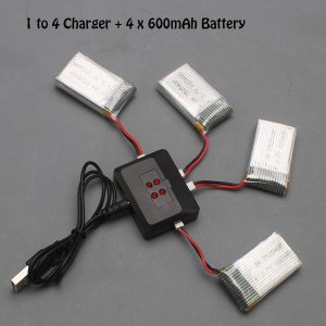 4pcs 600mAh LiPo Battery and 4 in 1 Charger for Syma X5C X5SC X5SW GPTOYS F2C Aviax
