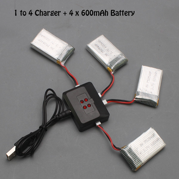 4pcs 600mAh LiPo Battery and 4 in 1 Charger for Syma X5C X5SC X5SW GPTOYS F2C Aviax