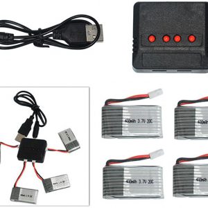 4pcs LiPo 37V 400mAh Battery 4 in 1 Charger for Yifei XS 1 Husban H107 JXD 385 DFD F180
