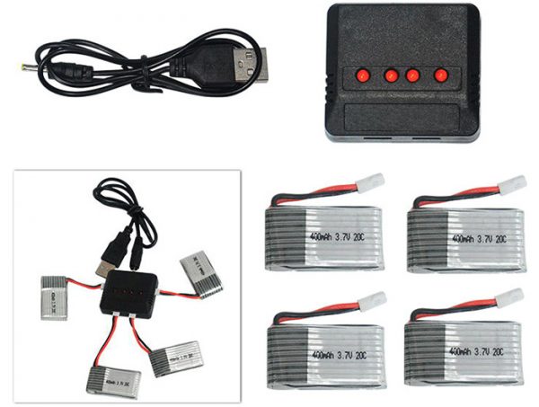 4pcs LiPo 37V 400mAh Battery 4 in 1 Charger for Yifei XS 1 Husban H107 JXD 385 DFD F180