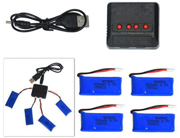 4pcs LiPo 37V 500mAh Battery 4 in 1 Charger for Hubsan H107 UDI U816 U941A U941 U927 WIFI818 JXD 385