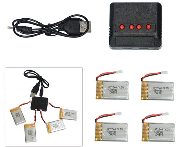 4pcs LiPo 37V 600mAh Battery 4 in 1 Charger for Syma X5C X5SC TK M68 M62R HQ 905 Cheerson CX 30