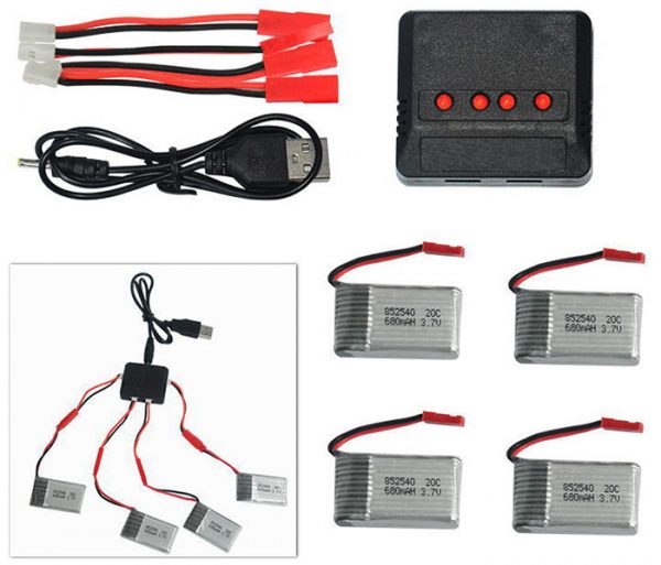 4pcs LiPo 37V 680mAh Battery 4 in 1 Charger for Syma X5C X5SC TK M68 M62R HQ 905 Cheerson CX 30