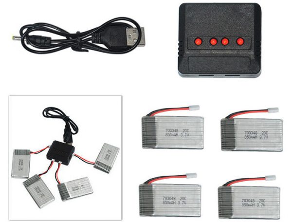 4pcs LiPo 37V 850mAh Battery 4 in 1 Charger for WLtoys V912 V262 V333 V353