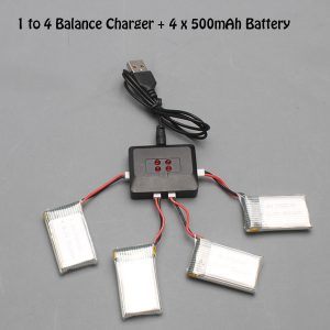 4pcs LiPo 500mAh Battery and 4 in 1 Charger for Syma X5C X5SC X5SW GPTOYS F2C Aviax