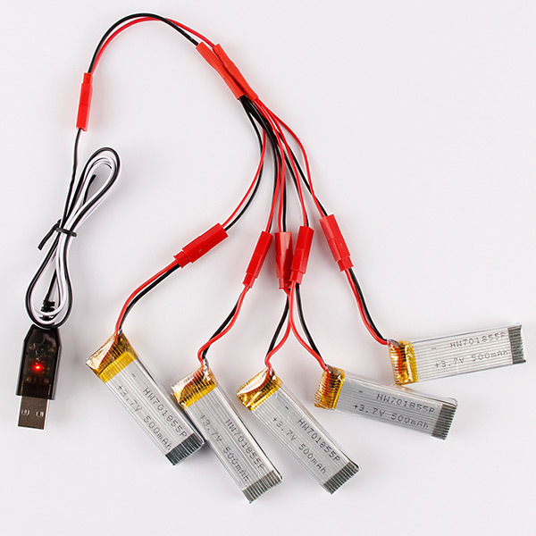 5pcs 25C 37V 500mAh Battery USB Cable 5 in 1 JST Cable for UDI U818A Wltoys V959 V223 2