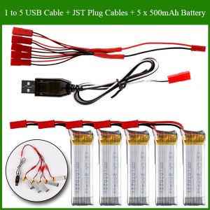 5pcs 25C 37V 500mAh Battery USB Cable 5 in 1 JST Cable for UDI U818A Wltoys V959 V223