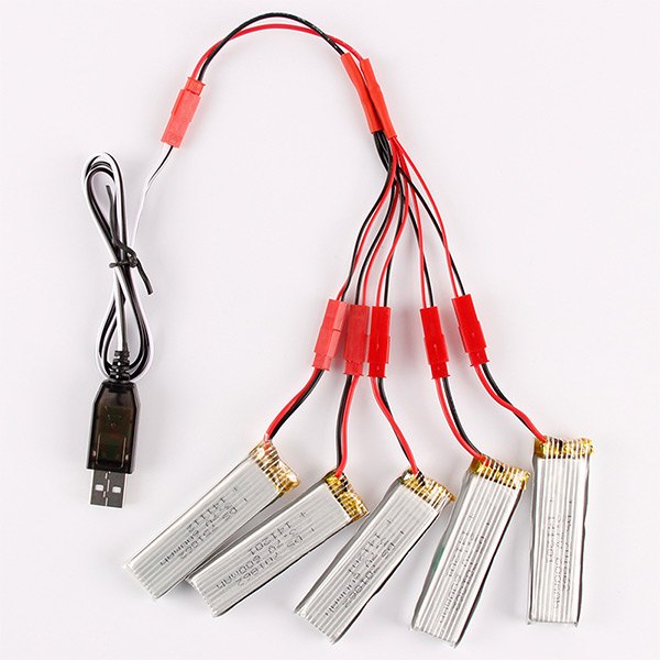 5pcs 25C 37V 600mAh Battery USB Cable 5 in 1 JST Cable for UDI U818A Wltoys V959 V223 2