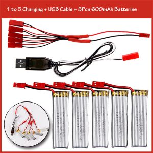 5pcs 25C 37V 600mAh Battery USB Cable 5 in 1 JST Cable for UDI U818A Wltoys V959 V223