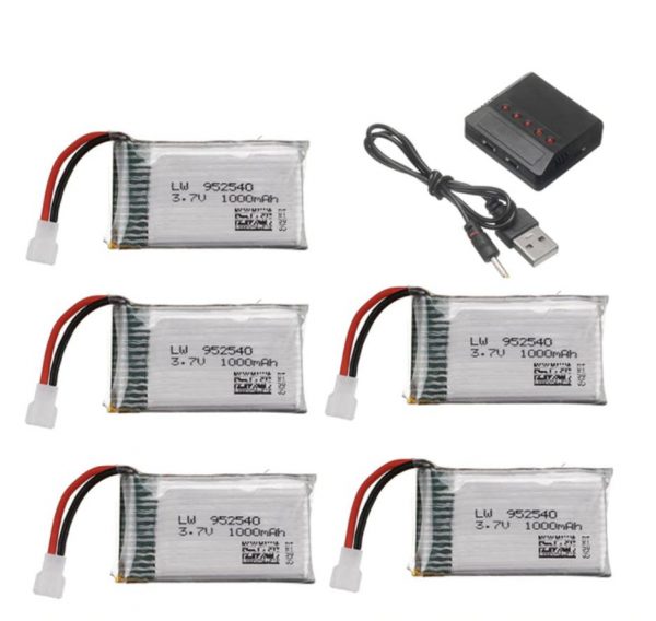 5pcs 37V 1000mAh Battery with 5 in 1 Charger for Syma X5 X5C X5SC X5SW TK M68 CX 30 K60 905 V931