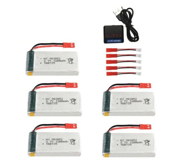 5pcs 37V 1200mah Battery with 5 in 1 Charger for JJRC H11C H11D