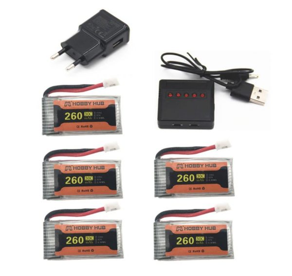 5pcs 37V 260mAh Battery with 5 in 1 Charger for Eachine E010 E011 E012 E013 Furibee F36