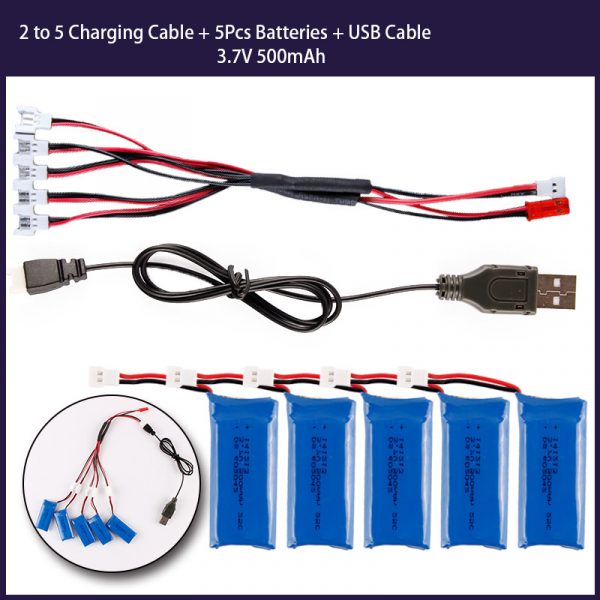 5pcs 37V 500mAh Battery and USB Charger for Syma X5C Hubsan H107 H107C H107D JXD 385 UDI U941 U941A