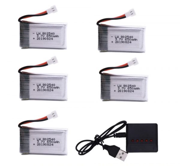 5pcs 37V 650mAh Battery with 5 in 1 Charger for Syma X5C X5C 1 X5 X5SC X5SW JJRC H9D M68 K60 HQ 905 CX30