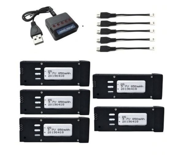 5pcs 37V 850mAh Battery with 5 in 1 Charger for Eachine E58 JY019 S168