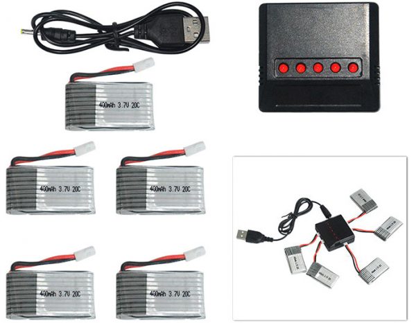 5pcs LiPo 37V 400mAh Battery 5 in 1 Charger for Yifei XS 1 Husban H107 JXD 385 DFD F180