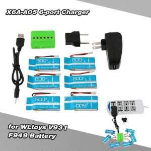 6pcs 25C 37V 720MAH Battery and 6 Port WSX MX X6A A05 Charger for WLtoys V931 F949