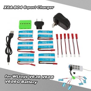 6pcs 25C 37V 750MAH Battery and 6 Port WSX MX X6A B04 Charger for WLtoys V636 V686 V686G