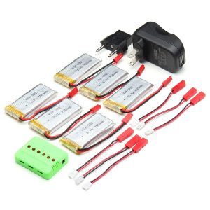 6pcs 25C 37V 750MAH Battery and 6 Port WSX MX X6A B05 Charger for JJRC H12C DFD F181 MJX X400