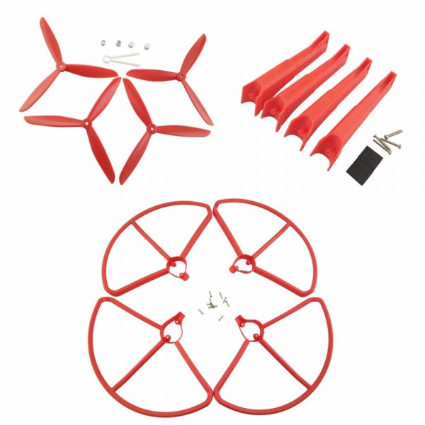 4pcs Propeller 4pcs Protection Guard 4pcs Landing Skid Set for Hubsan H501S RED
