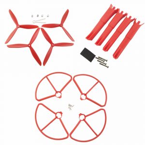 4pcs Propeller 4pcs Protection Guard 4pcs Landing Skid Set for MJX B2W B2C RED