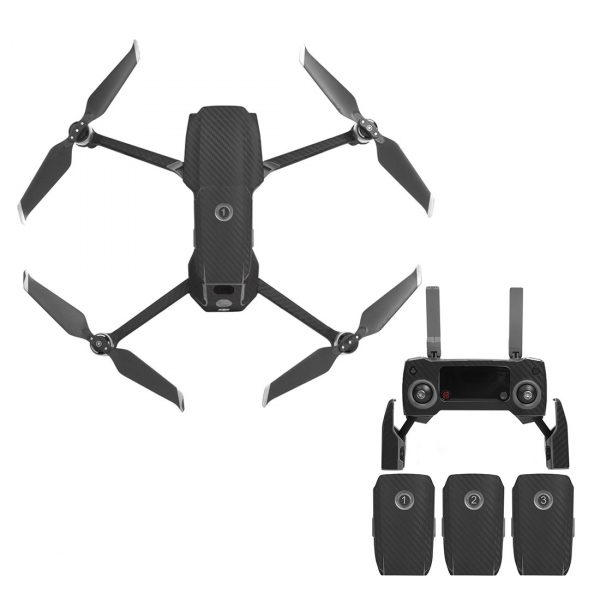 Body Shell Remote Controller Batteries Carbon Fiber Stickers Kit for DJI Mavic 2 Pro Zoom BLACK