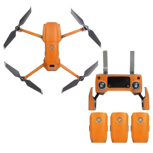 Body Shell Remote Controller Batteries Carbon Fiber Stickers Kit for DJI Mavic 2 Pro Zoom ORANGE