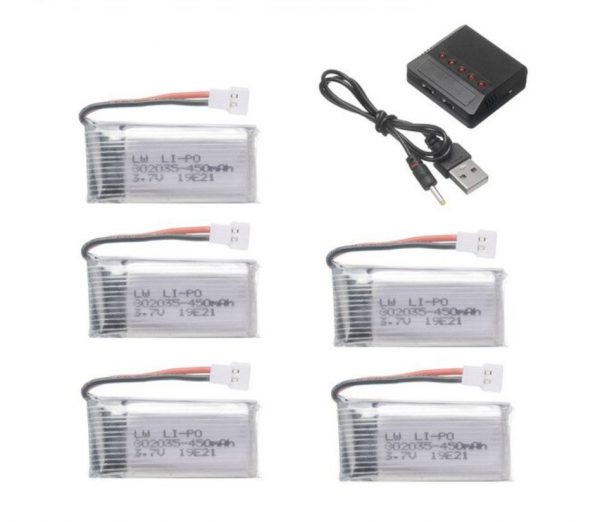 5pcs 3.7V 450mAh Battery 5 in 1 Charger for Hubsan H107 JJRC H31 H6C Eachine E33 E33C Wltoys U816A V252 KY101