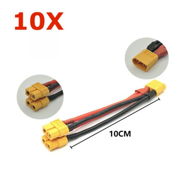 10pcs XT60 Connector Male Female Y Splitter Parallel Cable 14AWG for Drone Battery 1M2F
