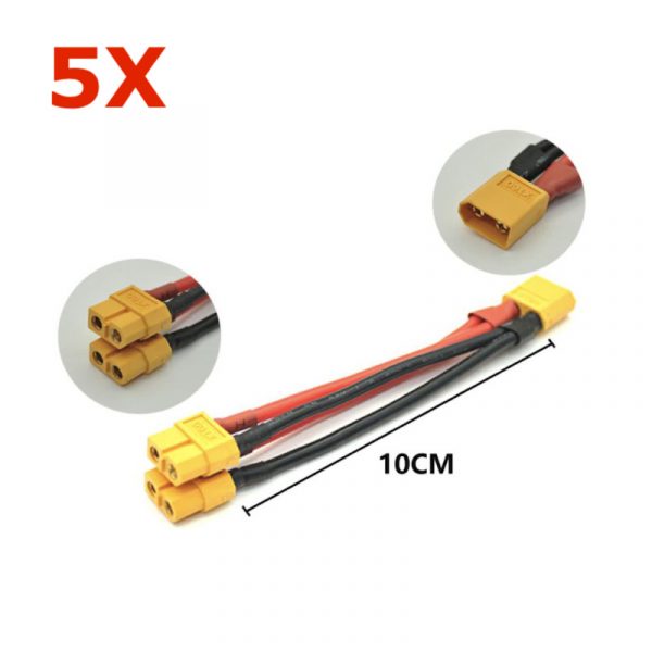 5pcs XT60 Connector Male Female Y Splitter Parallel Cable 14AWG for Drone Battery 1M2F