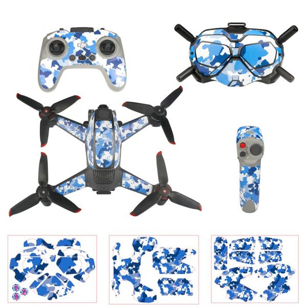 Full Waterproof Protective Stickers for DJI FPV Drone Goggles V2 Glasses Blue Camouflage