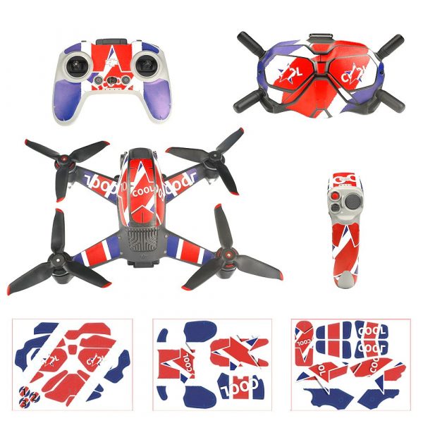 Full Waterproof Protective Stickers for DJI FPV Drone Goggles V2 Glasses Blue Red and White Star