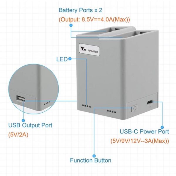 2 in 1 Battery Charging Hub for DJI Mini 3 Pro Drone 3